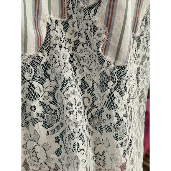 Pilcro striped lace hem popover tunic top white multicolor women’s XS - Picture 6 of 8